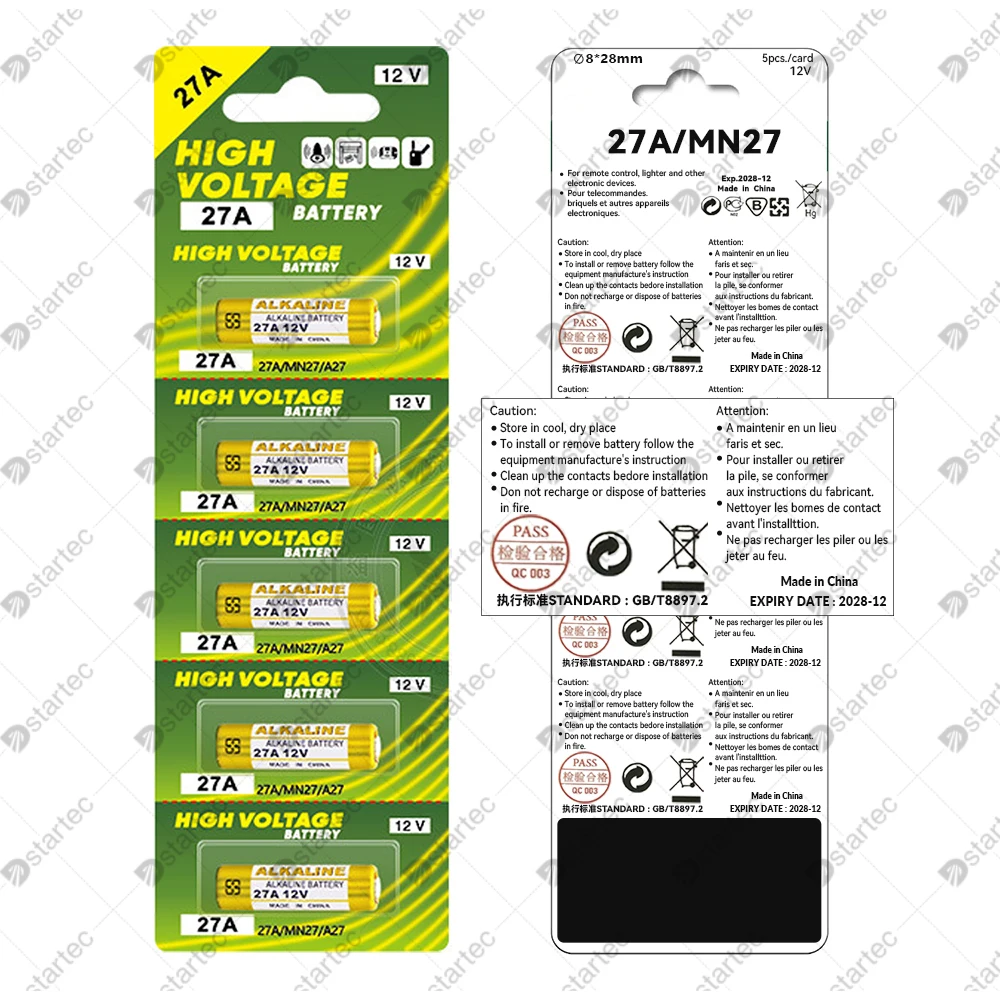 DStartec NEW 55mAh 12V L828 27A Alkaline Battery G27A MN27 MS27 GP27A A27 V27GA A27BP K27A VR27 for Doorbells Alarm Power Remote