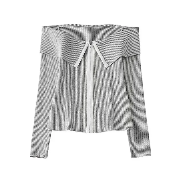 New Spring Fashion Women Skirt Suits Grey Turn-Down Collar Sleeves Zipper Cardigan+ High Waist Slim Elegant Long Skirts