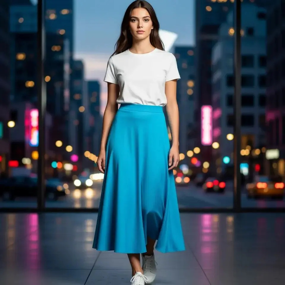 

Turquoise Blue A‑Line Midi Skirt High‑Waist Flared Knit Skirt for Women Summer Fall 2026 Trend Barbie Clearance Hot‑Sell