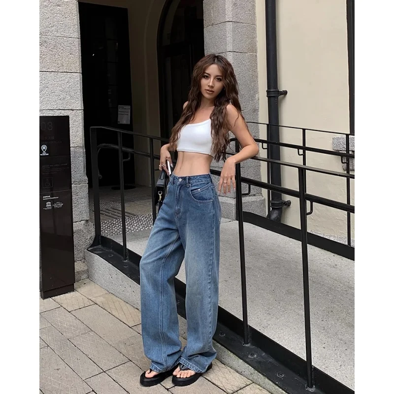 Blue Women Jeans High Waist Fashion American Vintage Streetwear Y2K NEW Wide Leg Jean Female Denim Trouser Baggy Denim Pants