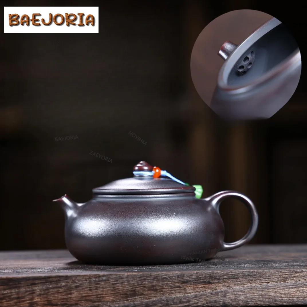 BAEJORIA 180ml Retro Yixing Purple Clay Teapots Handmade Cold River Pot Raw Ore Ancient Black Mud Kettle Zisha Tea Set Ornaments