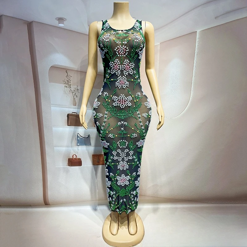 

Autumn New Sexy Perspective Rhinestone Hip Skirt Miss Universe Chooses Beautiful Clothes Concert Host Evening Vestidos De Festa