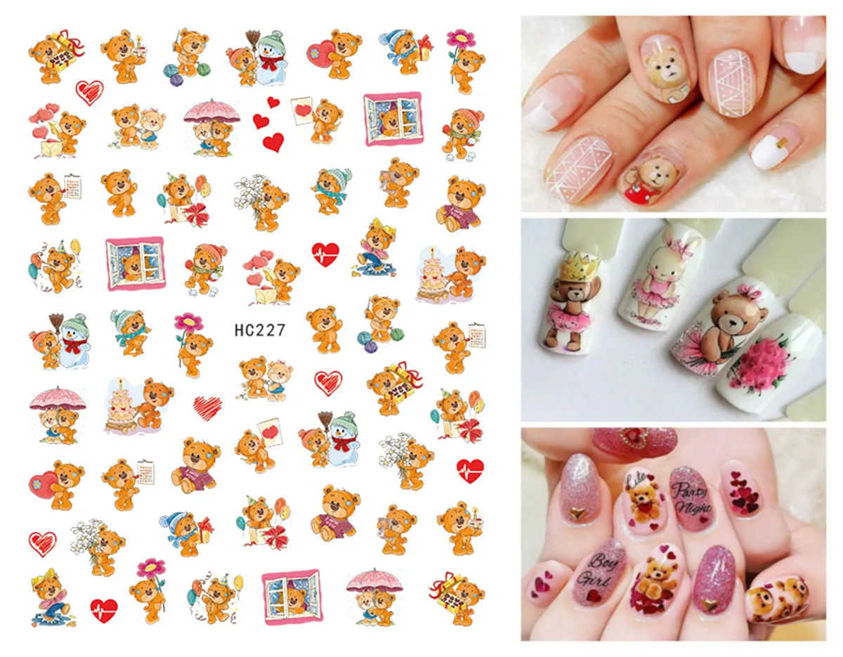 Cartoon Bear Nail Stickers 3D Disney Princess Anime Sliders Nail Art Decals DIY Mickey Mouse Nail Art Decoration Nail Supplies