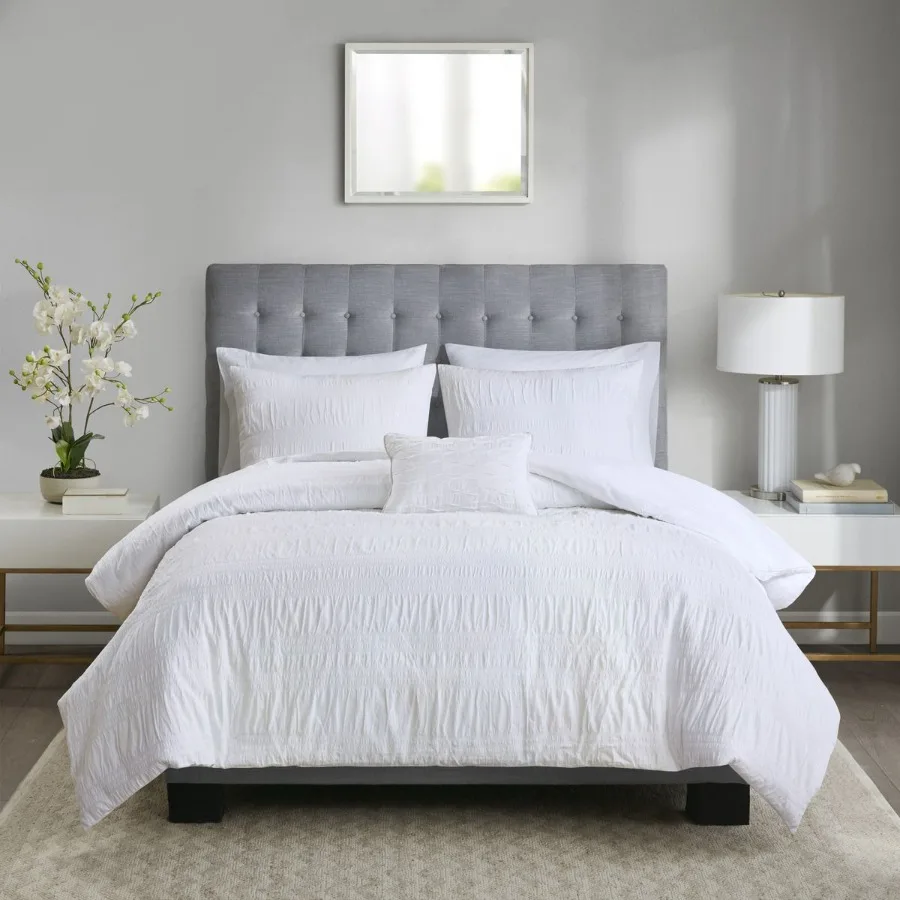 

4 Piece Cotton Seersucker Duvet Cover Set