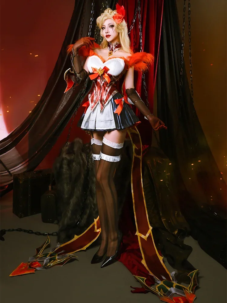 Game LOL Western Magic Shadow Evelynn Cosplay Costume LOL High Noon Evelynn Costume Women Orange Dress Full Set