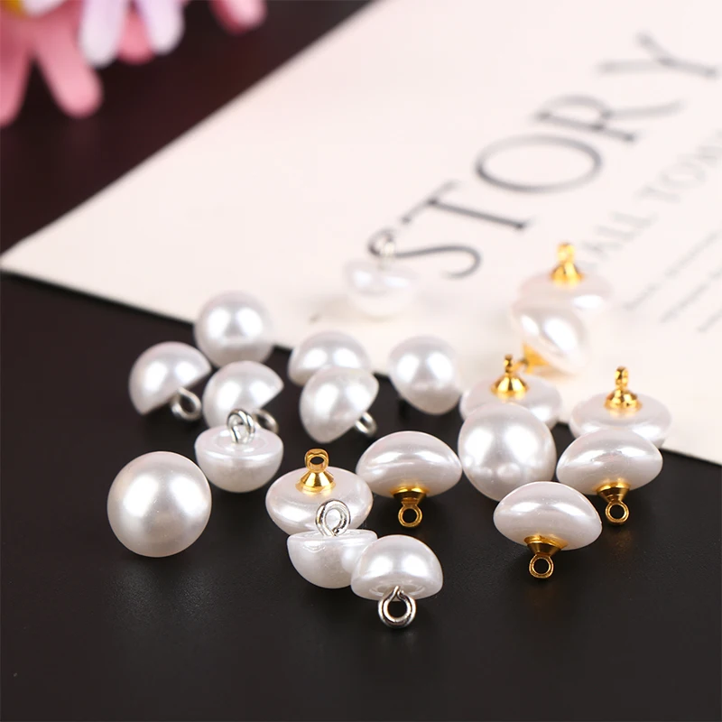 C 10Pcs 10mm/12mm Mushroom Faux Plastic Shirt Semicircle Pearl Buttons Shank Button For Clothing Decorative Mini Sewing DIY