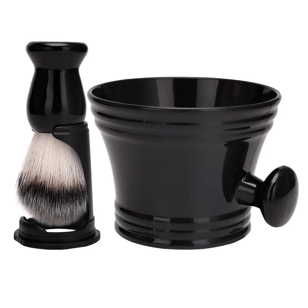 3PCS Soft Nylon Hair Shaving Brush Set ABS Handle Stainless Steel Bowl Beard Brush Black Shaving Bowl Mug