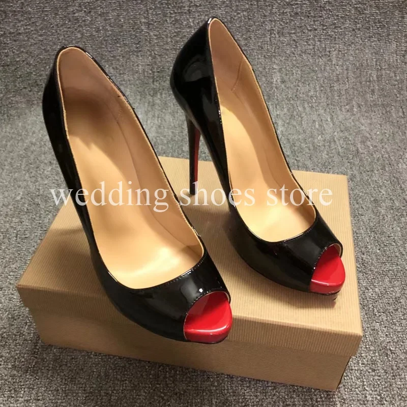 Peep-toe High Heels Patent Leather Stiletto Women Pumps Sexy Ankle Strap High Heels Fashion Summer New Party Prom Shoes Bags