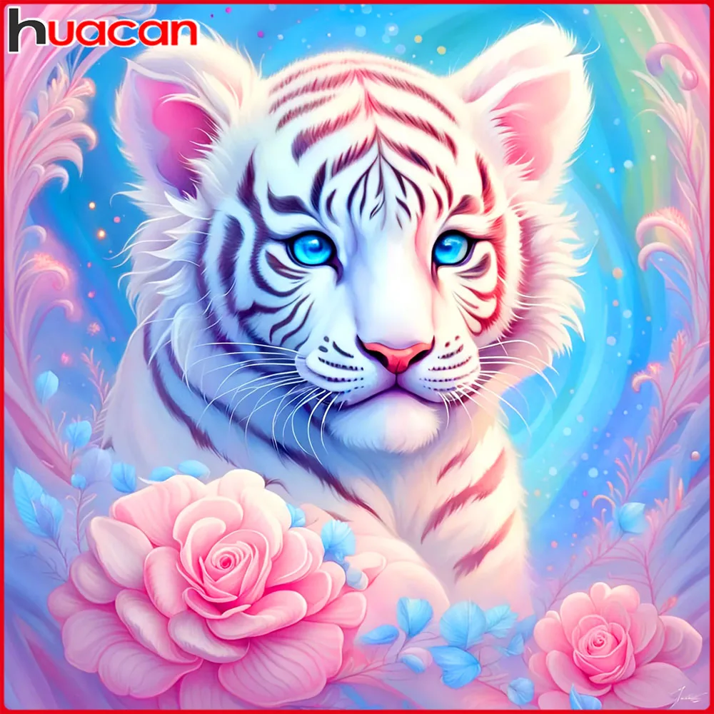 Huacan Diamantgemälde, Tiger, Blume, Diamantmosaik, Tier, neue Kollektion 2025, Wanddekoration