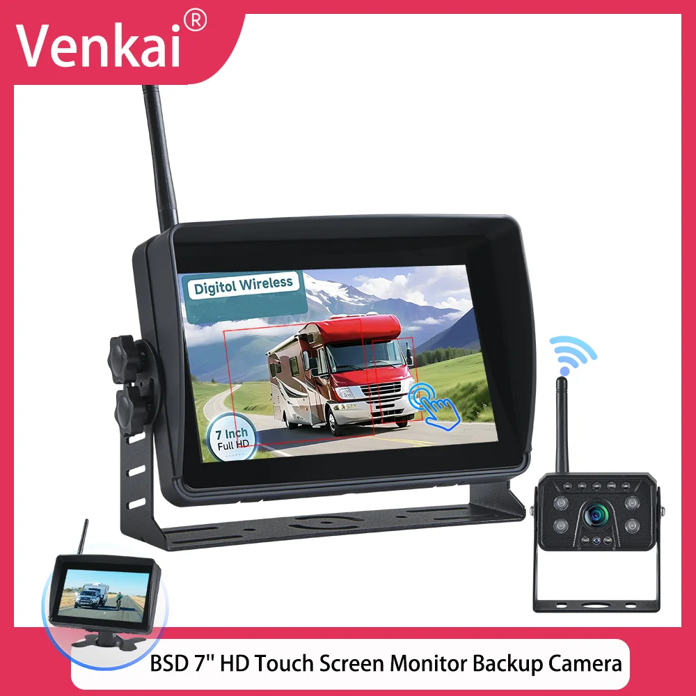 

7'' HD Touch Screen Monitor with 1080P Rear View Camera Blind Spot Detection Loop Recording IP69 Waterproof IR Night Vision