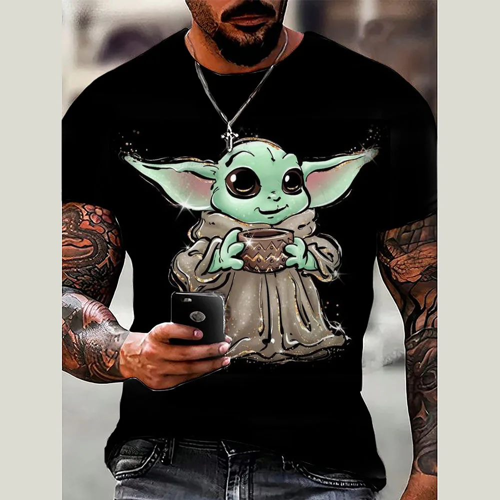 Camiseta de manga corta para hombre, ropa holgada, Tops de Marvel, Yoda, estampado de bebé, nueva marca