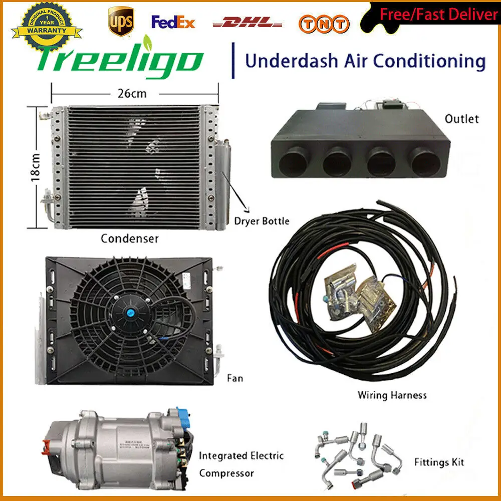 Treeligo 12V Heat and Cool Electric Automotive Air Conditioner New Energy Parking AC for Tractor Truck Camper Van Caravans