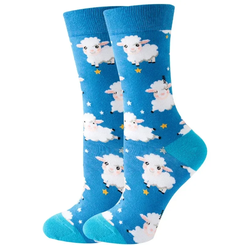 Meias casuais Harajuku para homens e mulheres, fofas meias de flores de animal cartoon, moda kawaii divertida outono e inverno