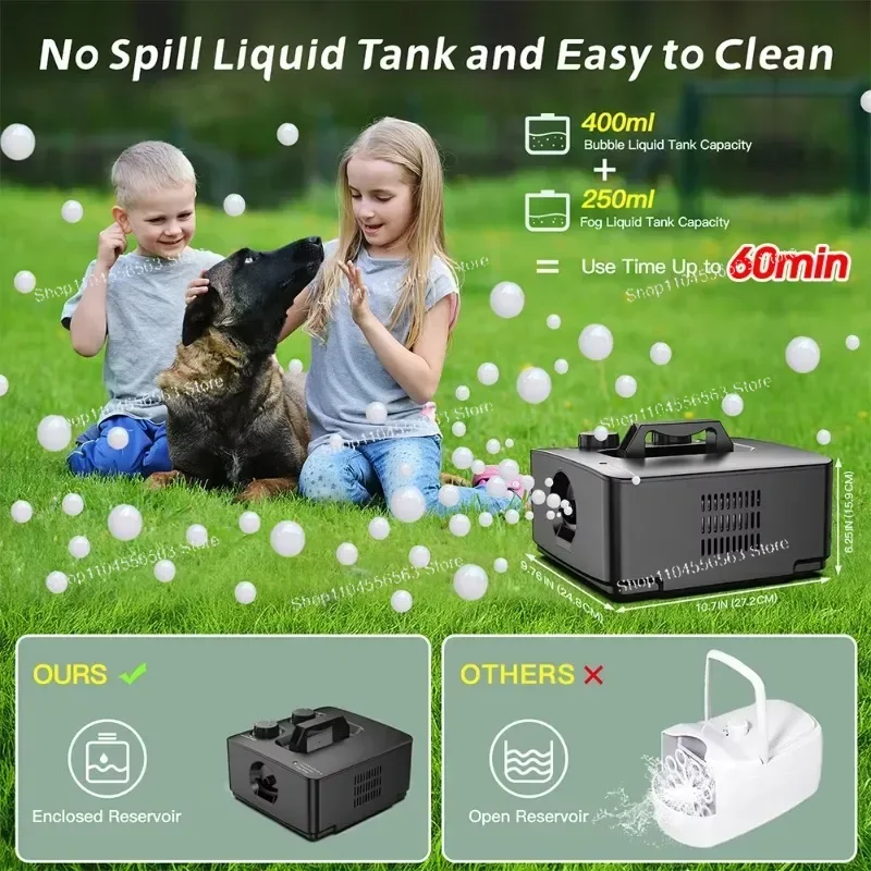 2-in-1 Fog Bubble Machine Indoor Outdoor No Spill Smoke Bubble Machine for Birthday Wedding Halloween Party