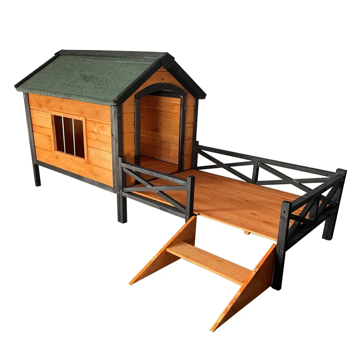 

Solid Wooden Dog Kennel Large Outdoor with a Balcony Dog Villa Dog House