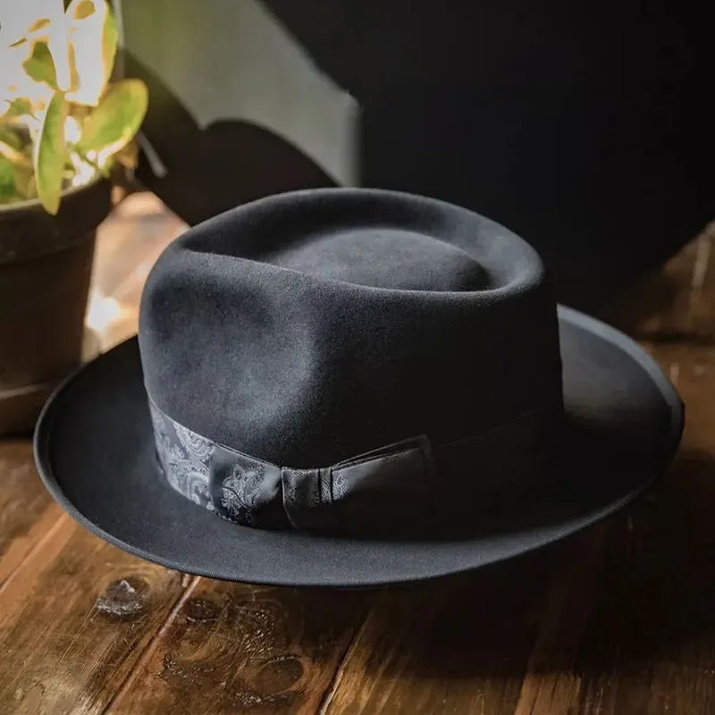 

British Style Wool Felt Hat, Fashionable and Versatile, Satin Bow Ribbon Wool Hat for Men and Women, Wool Gentleman Hat