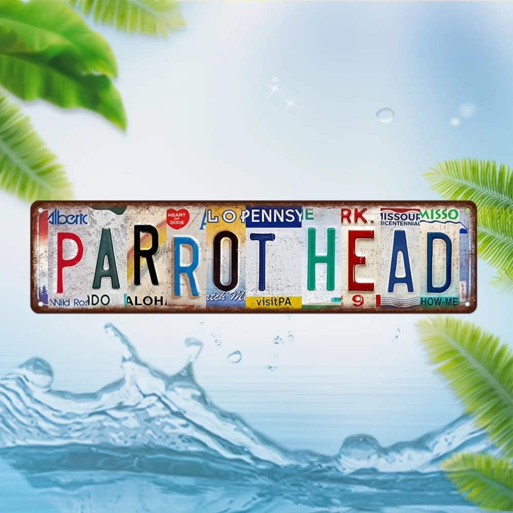 A 'parrot Head' Design, with A Vibrant and Weathered Appearance. This UV-printed Metal Wall Art Is Perfect for Decorating Homes