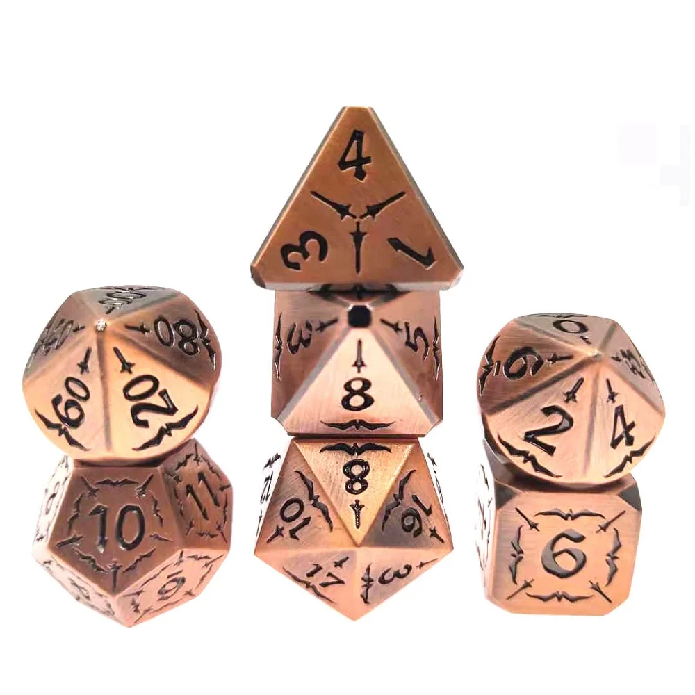 7-piece DND Metal Set for Cool Style Eagle Halloween Role-playing Game Metal Dice Digital Geometric Dice D&D Dice D4 D6 D8~D20