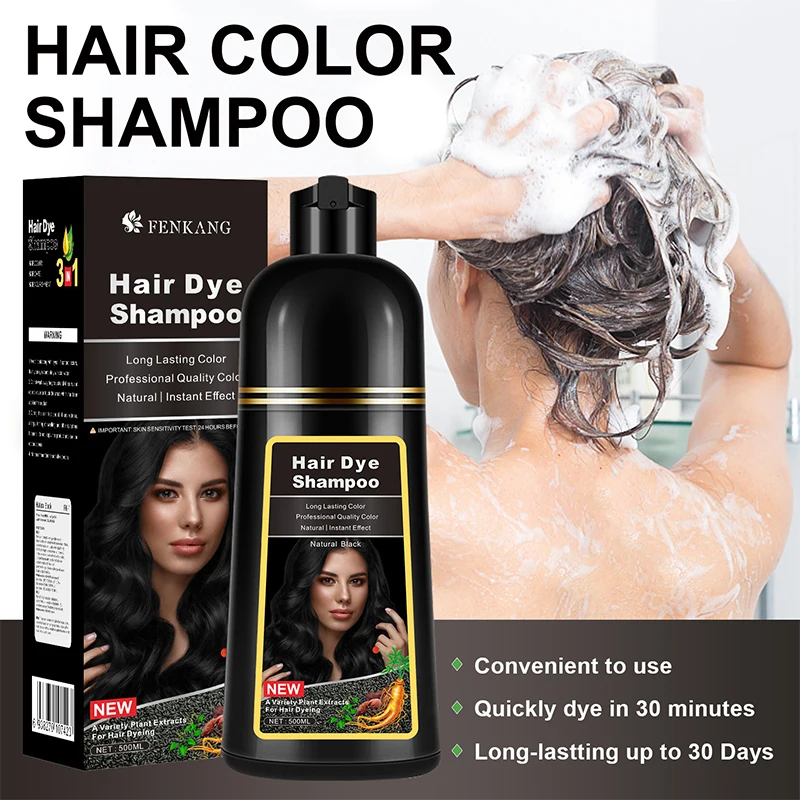 

100ml/500ml 3 In 1 Hair Dye Shampoo Natural Black Hair Dye Covering White 7 Color Herbal Components For Women Men