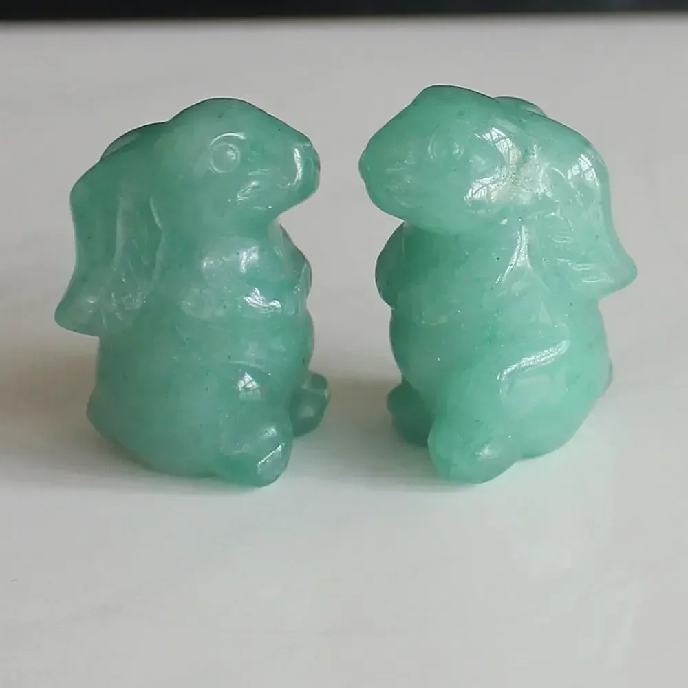 2pcs Pair Mini Carved Mixed Gemstone Crystal Rabbit bunny Figurine Animal Carving home decor