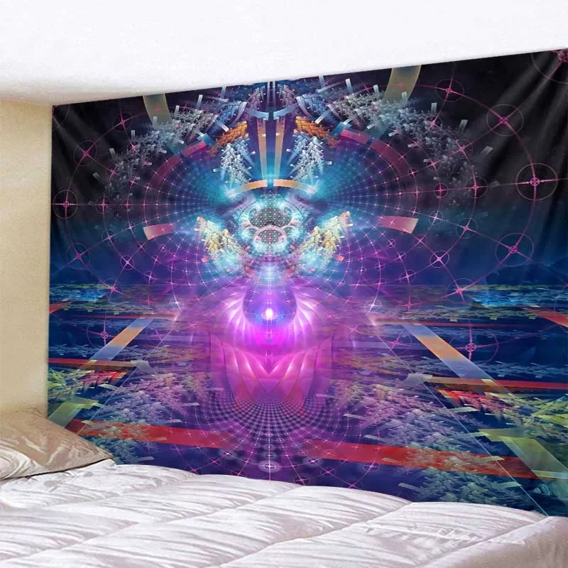 Printed Tapestry Cool Aesthetic Wall Hanging Colorful Geometric Art Psychedelic Wall Decor Hippy Tapiz Home Bedroom Dorm Decor