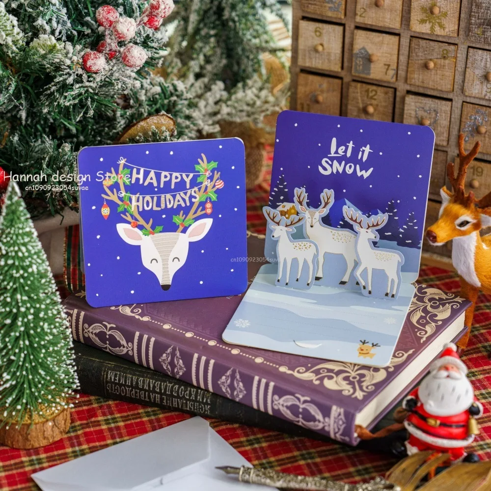 Joyeux noël pli petites cartes de voeux avec enveloppes carte postale de noël Navidad nouvel an bricolage carte-cadeau décoration Noel