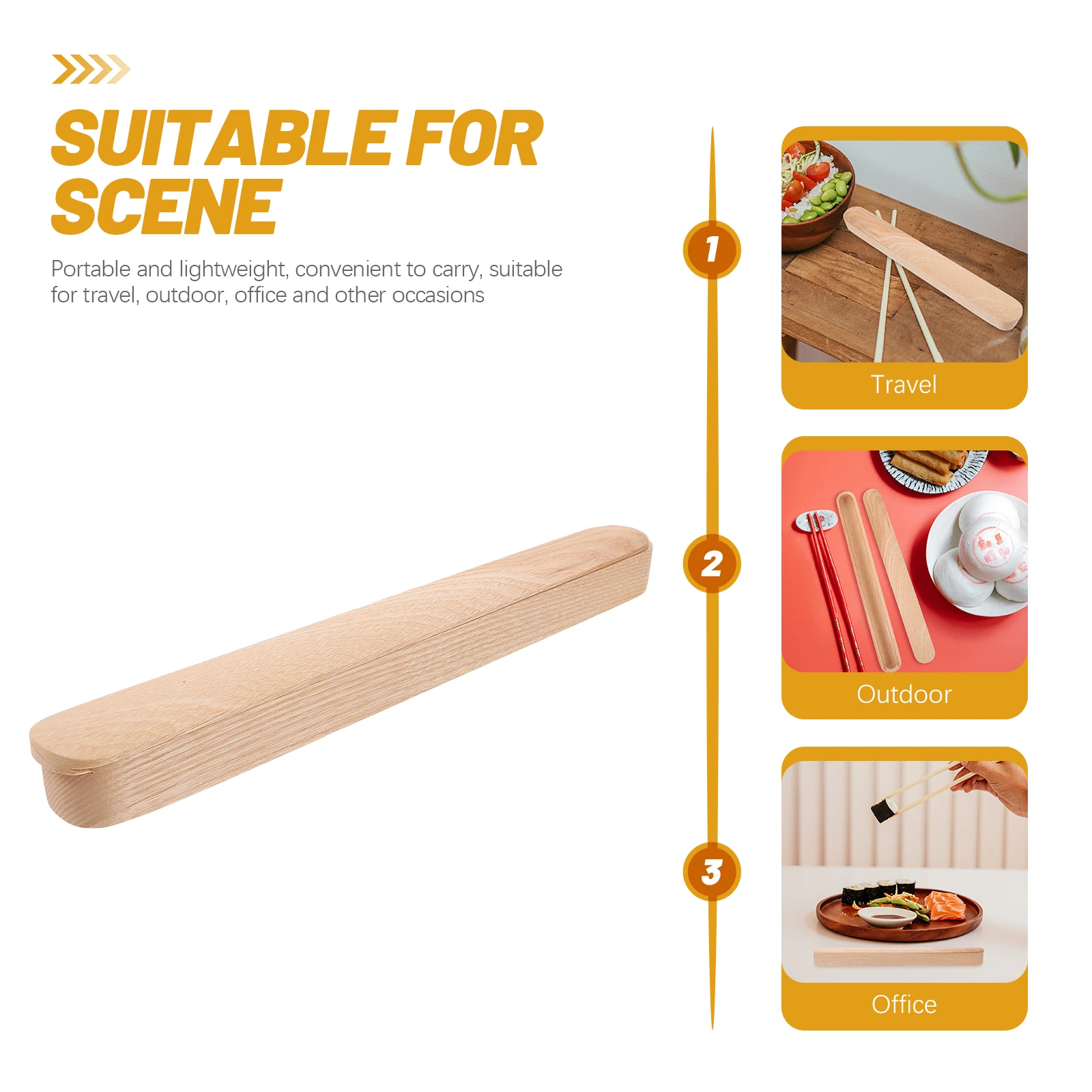 

1pc Sturdy Natural Wood Chopsticks Box Japanese Style Food Grade Wear Resistant Portable Lightweight Travel Utensil Holder Large