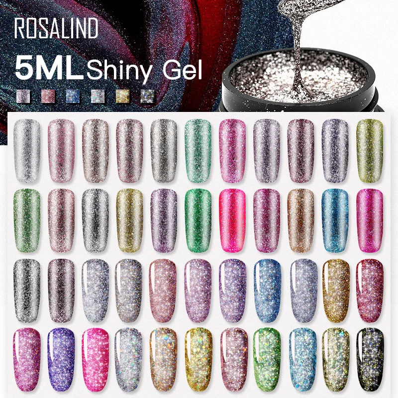 ROSALIND Glitter Gel Polish Shiny Hybrid Varnishes Bright For Painting Nails Art Design Diamond Rainbow Gel Nail For Manicure