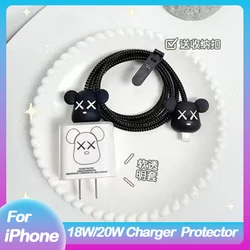 Gloomy Bear Cable Protection USB Data Line Winder Protector For iphone 11 12 13 14 Pro Max 20W US Charger Case Cover Protective