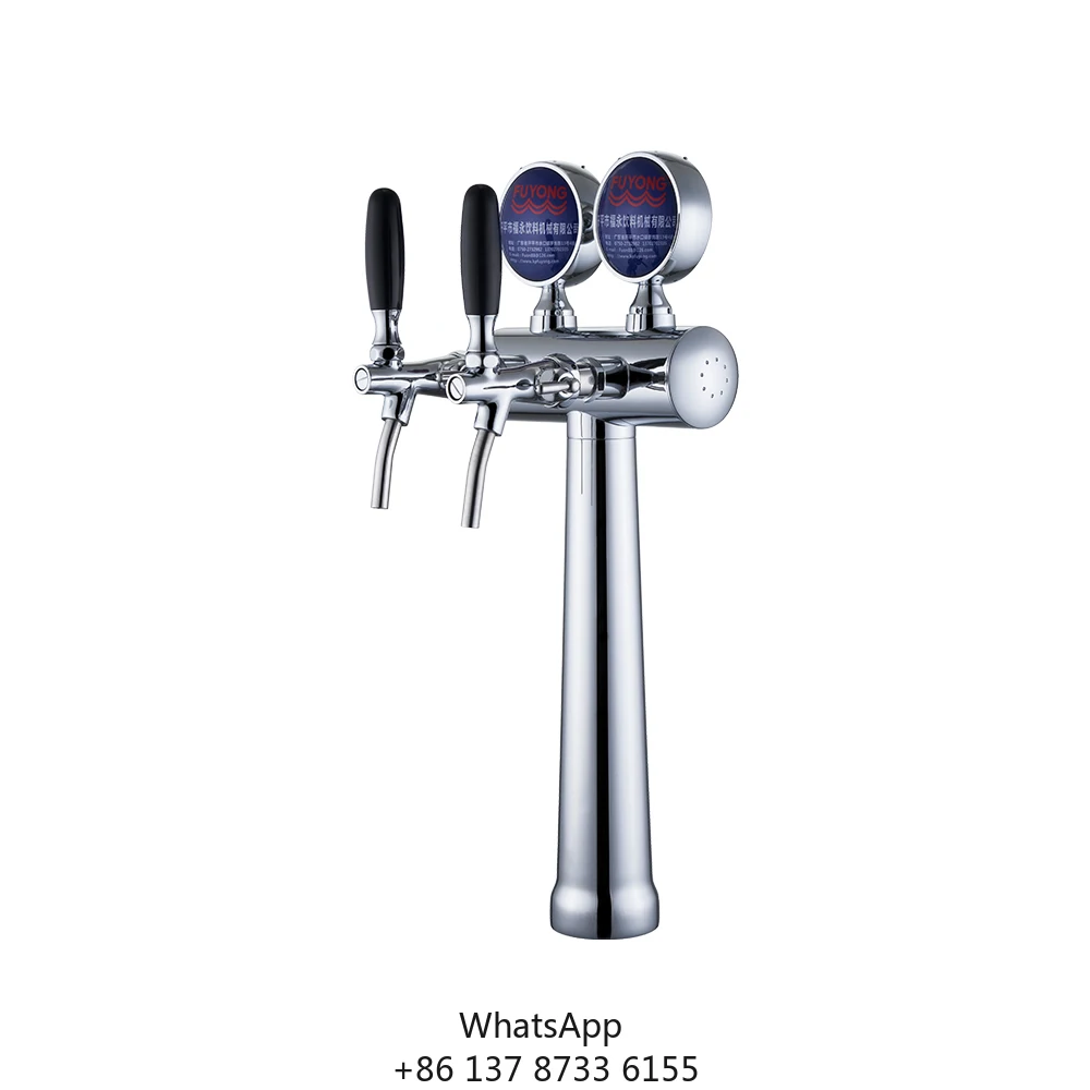 FUYONG 2 Faucet T-Shape Chrome Beer Column Cobra Tap Stainless Steel Beer Tower Dispenser For Drinks
