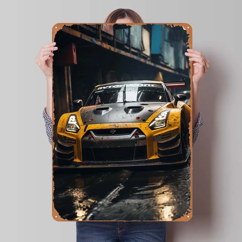 Race Nissan GTR R35 Tin Sign Car Poster Bedroom Decoration Vintage Metal Sign Plaque for Wall Art Decoration Club America Retro