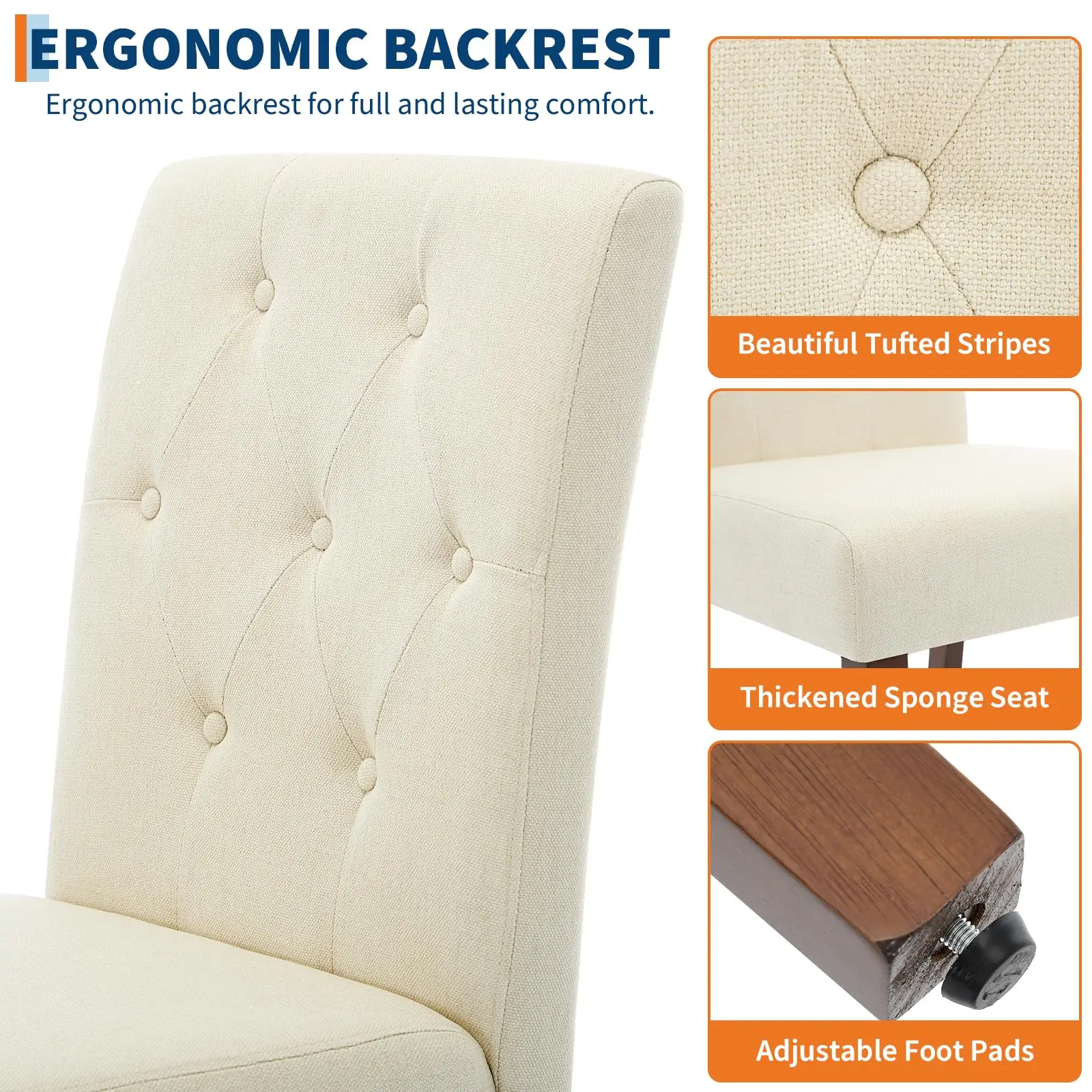 مجموعة كراسي تناول الطعام مكونة من كراسي غرفة العشاء المنجدة من بارسونز وكراسي المطبخ القماشية مع حواف رأس الأظافر/أرجل خشبية قوية وP #4