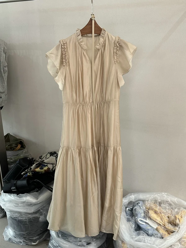 

Gentle Ceiling Wooden Ear Flying Sleeve Dress Summer 2026 Fairy Atmosphere Large Swing Belt Long Dress Women Casual Style