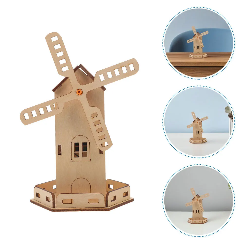 

3pcs Solar Powered Windmill Diy Wooden Puzzle Kit Stem Science Experiment 3D Construction Educational Assembly Set
