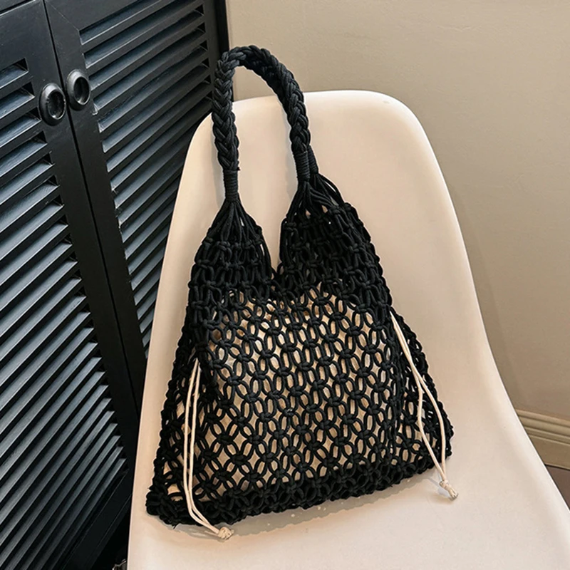 Women Large Capacity Straw Handbag Totes Hollow Out Shoulder Bags Vintage Travel Beach Bag Shopping Pack