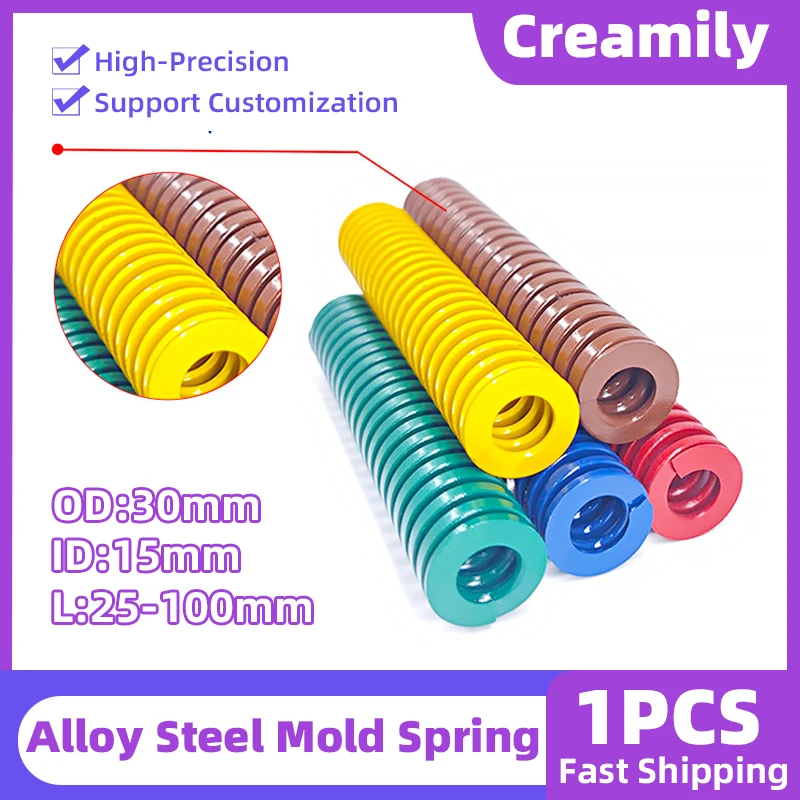 

Creamily 1PCS Die Mold Springs Spiral Stamping Alloy Steel Compression Mould Spring Outer Dia=30mm Inside Dia=15mm L=25-100mm