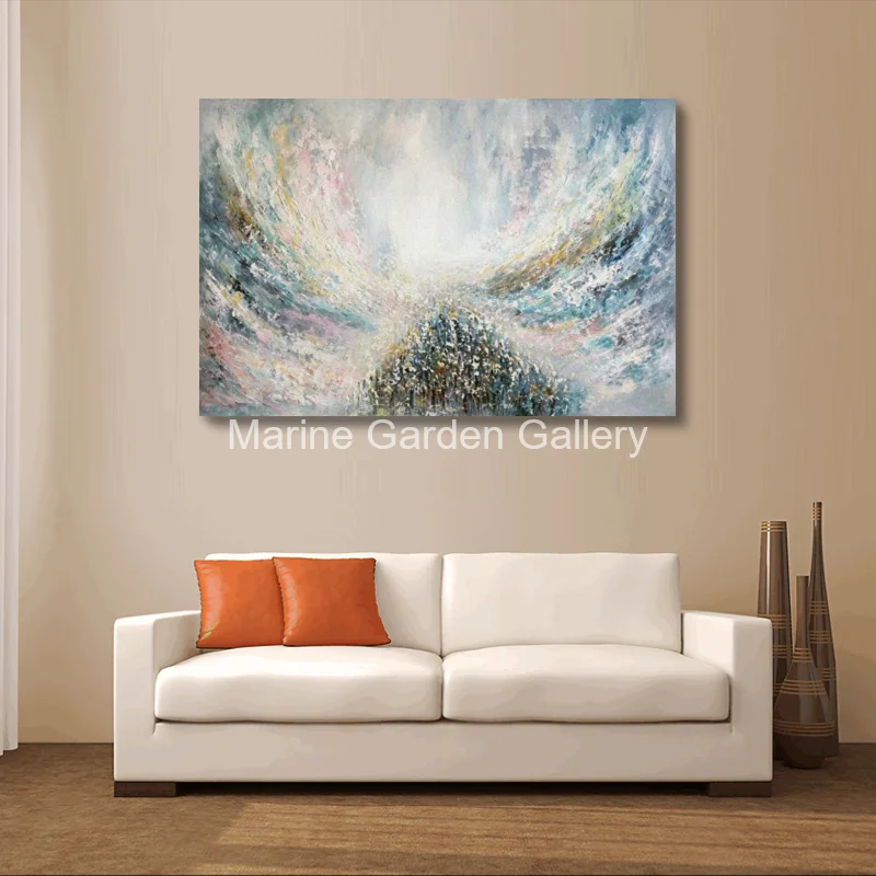 Large Hand Painted Textured Splitting of the Sea Oil Painting Canvas Art Abstract Judaica Wall Decor for Living Room Dining Room