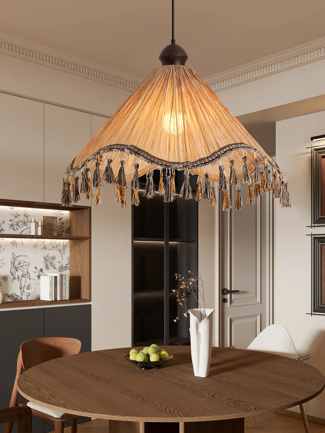 Medieval retro bedroom living room chandelier tranquil atmosphere restaurant light homestay Zen fabric French tassel lampshade