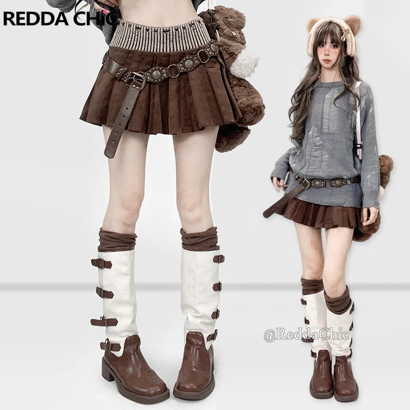 

REDDACHiC Разрушенная вязаная вельветовая женская юбка с эластичным поясом, шорты с подкладкой, плиссированная мини-юбка в стиле ретро, осенние штаны