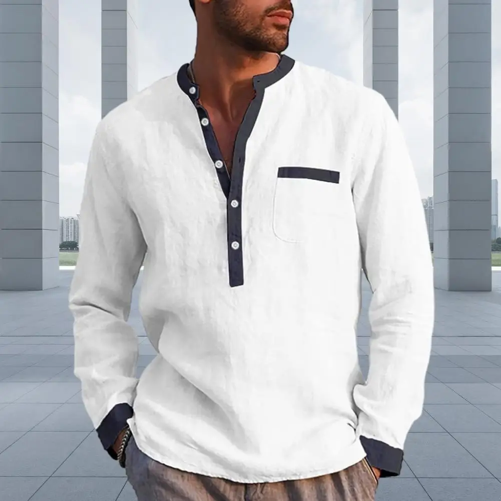 الرجال الخريف الربيع قميص اللون مطابقة الخامس طوق سليم صالح البلوز كم طويل عادية لينة منتصف طول تخفيف اليومية تي شيرت