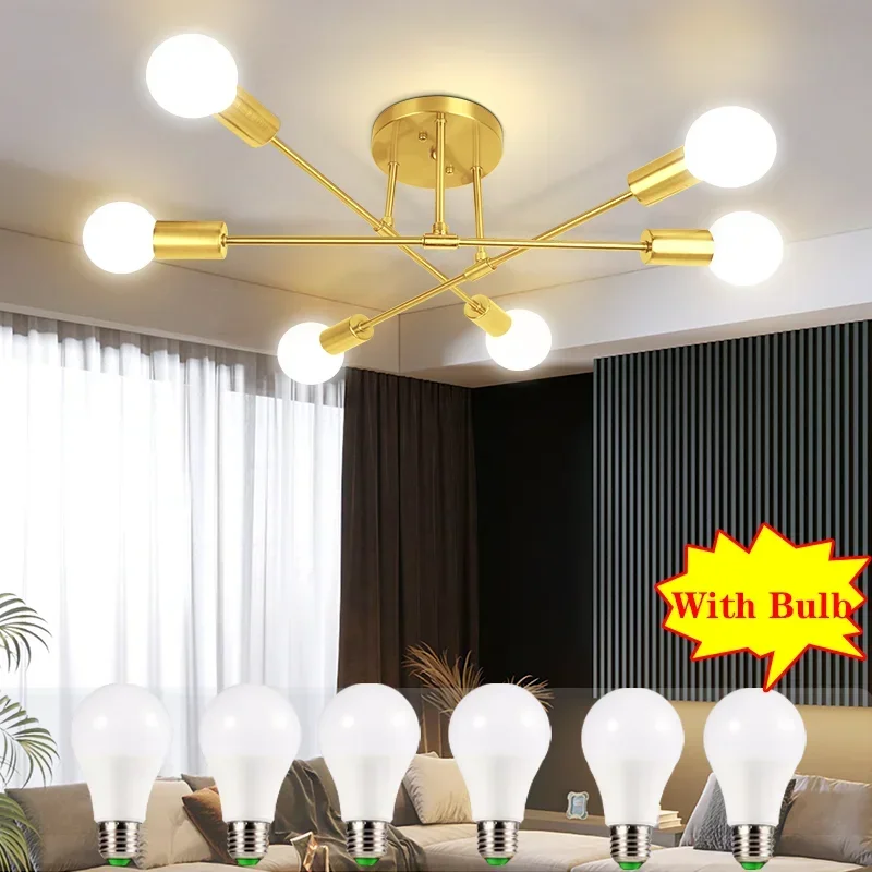 

LED chandelier Living Light Modern Luxurious Restaurant E27 Lamp Bulb Nordic Retro Home Decor Lighting Fixture
