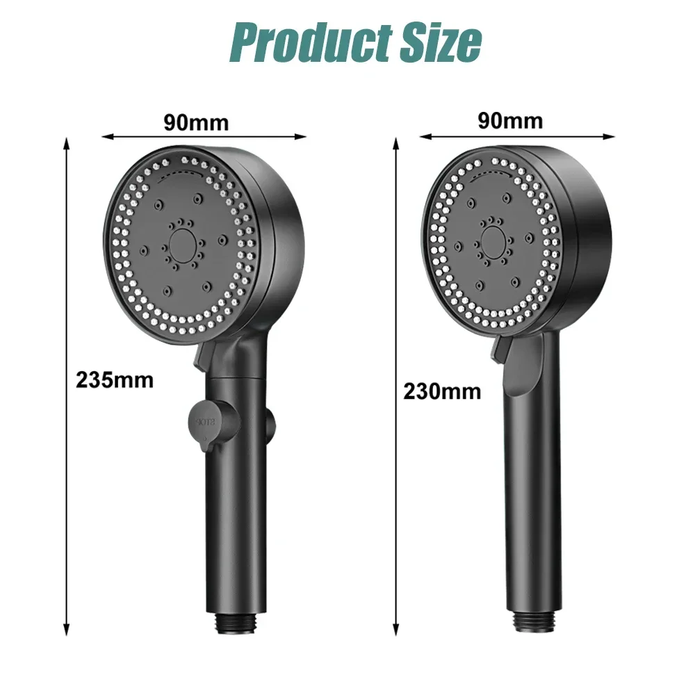 Cabezal de ducha ajustable de 8 modos, ahorro de agua de alta presión, cabezal de ducha negro, boquilla de ducha de masaje de baño de mano