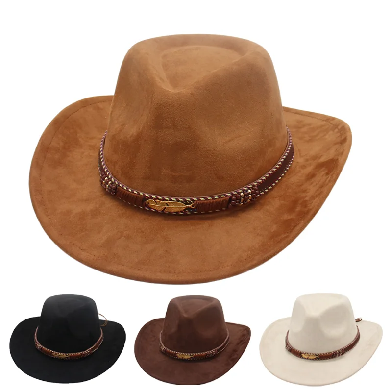 

Western Movie Style Faux Suede Cowboy Fedora Vintage Hat Ethnic Flair for Men Women Autumn Winter Costume & Film-Inspired Look