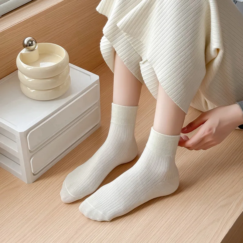 

Socks Set Solid Color Stripes Women's Casual Socks Autumn Simple Middle Tube Socks Antibacterial Breathable odor resistant Socks