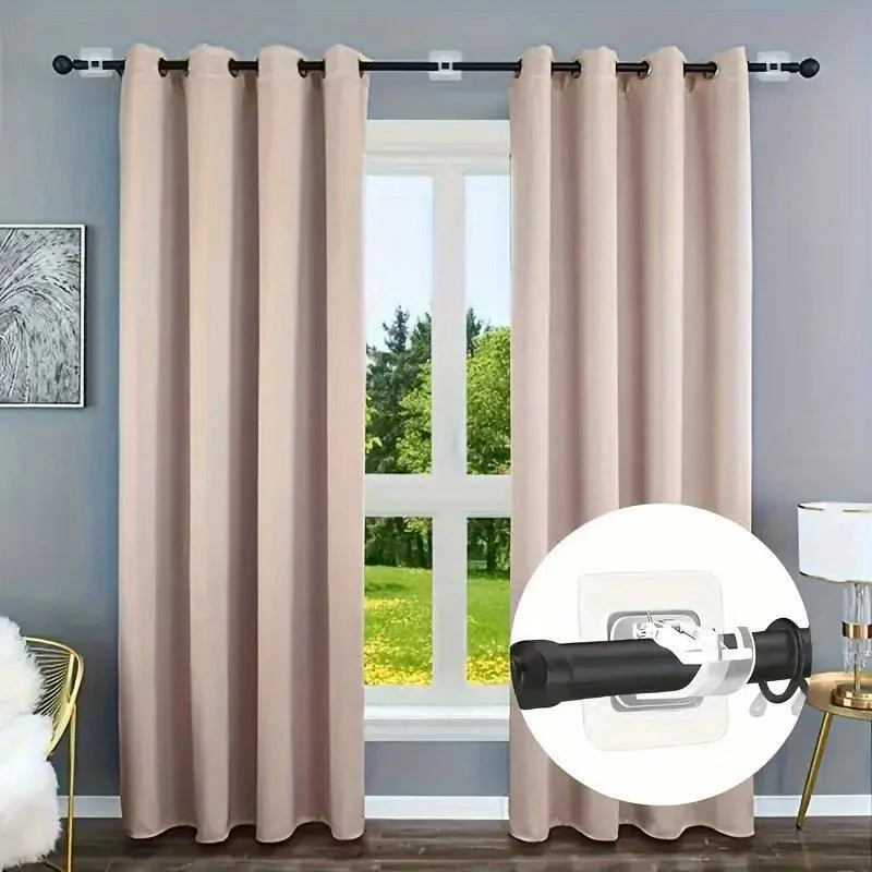4/10Pcs Wall Mount Curtain Rod Bracket , Adjustable,Self-Adhesive,Plastic,for Bedroom,Living Room,Kitchen,Bathroom,Utility Hooks