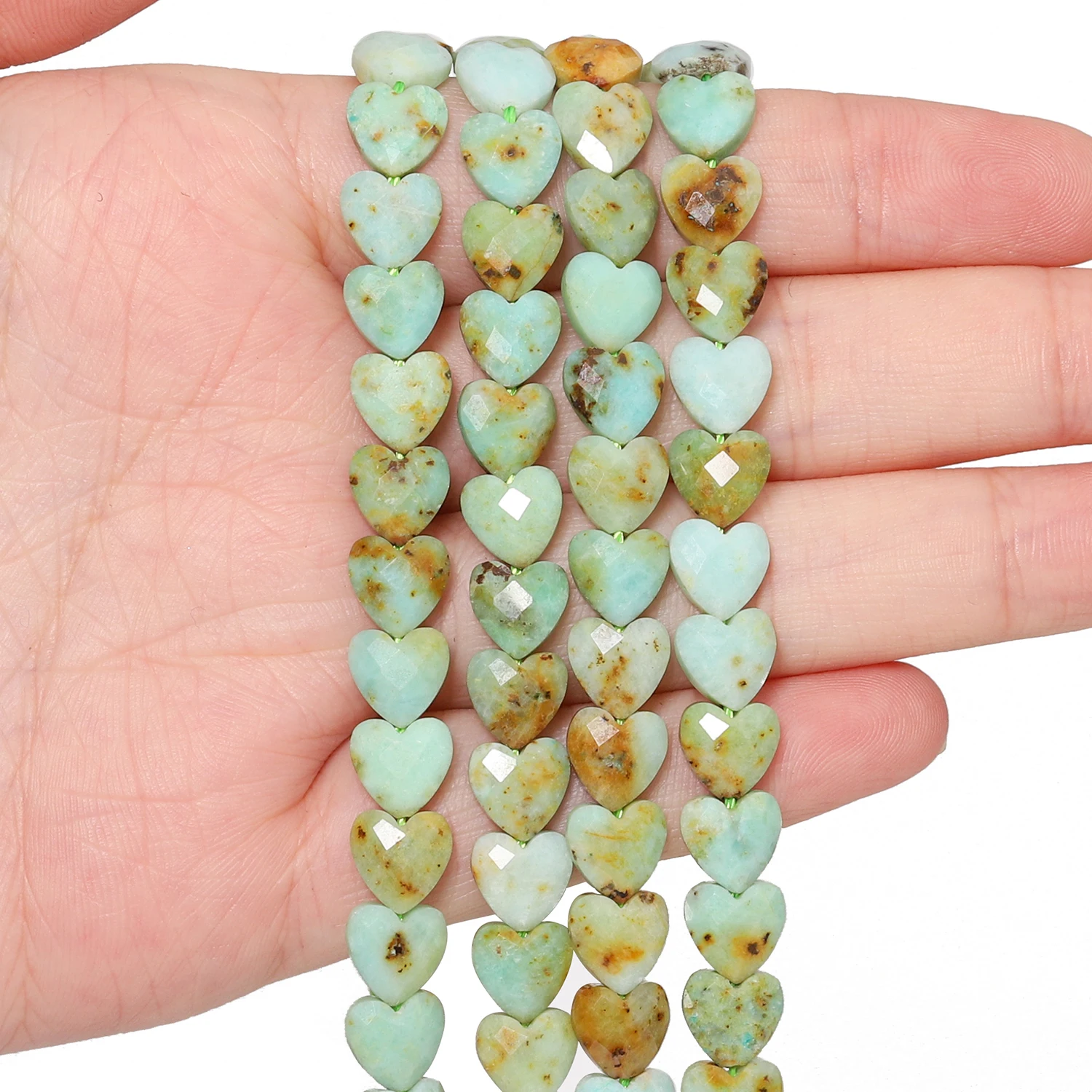 8mm Facated Heart Shape Natural Stone Chrysoprase Beads Green Loose Beads for Jewelry Making Energy Bracelets Accessories 7.5''