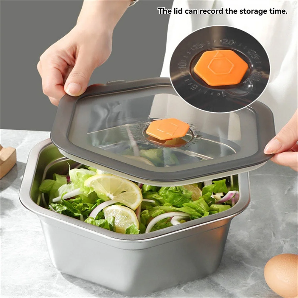

3pack Hexagonal Fresh-keeping Box for Household Use, Thickened Stainless Steel with Silicone Lid, Sealed Box for Refrigerator