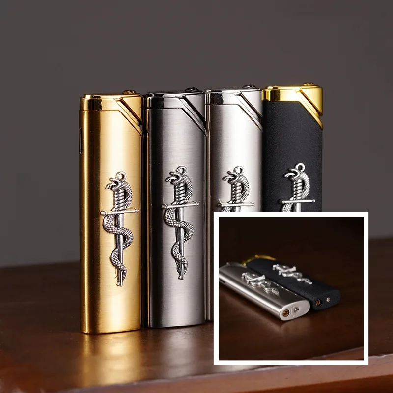 

New Handmade Snake Pattern Lighter Outdoor Windproof Inflatable Lighter Cigarette Accessories Personalized Small Gift