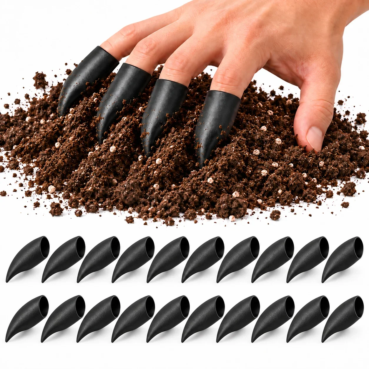 Garden Finger Claws Hard Plastic Digging Tips for Soil Loosening Planting Wear on Fingers or Gloves 7cm Length 2.5cm Opening