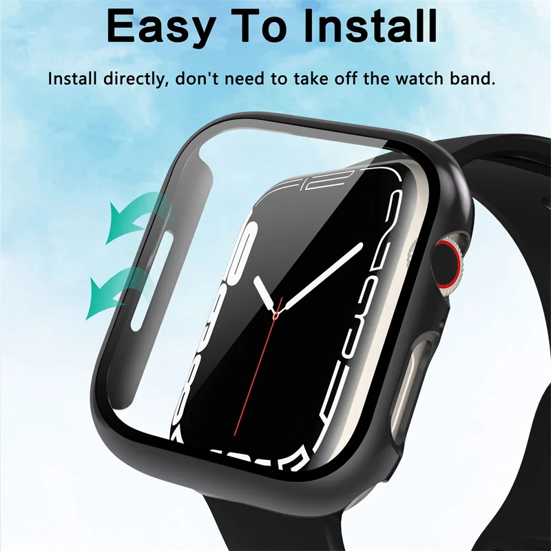 Tempered Glass Case For Apple Watch 8 44mm 40mm 42mm 38mm PC bumper Screen Protector cover iWatch series 9 7 6 5 4 se 41mm 45mm